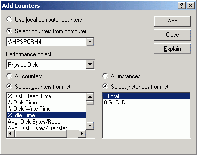 PerfMon counter selection dialog
